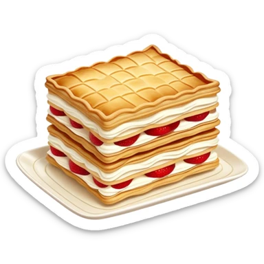 mille-feuille-cinematic-realistic-mille-feuille-dessert-emoji,-depicted-as-a-rectangular delicate-pastry-composed-of-two-crisp-layers-of-puff-pastry-with-a-rich-cream-filling,-rendered-with-intricate-textures-and-elegant,-soft-lighting. Please only show two layers only. sticker
