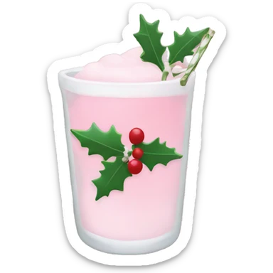 pastel pink christmas drink, with mistletoe on it sticker