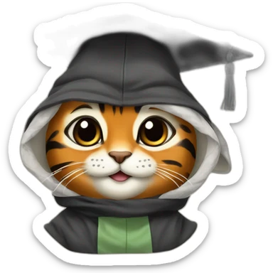 cuty tiger similar to baby yoda with a mortarboard sticker