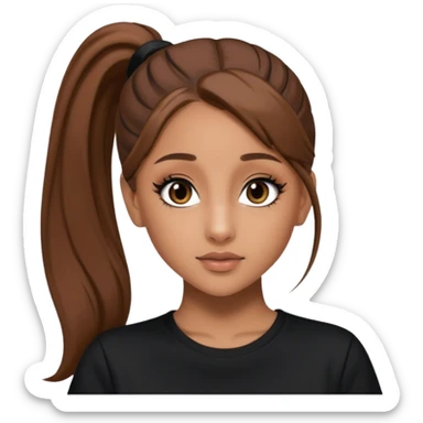 Ariana Grande high ponytaw with brown hair and with black thsirt and and eyeliner make her look 20 sticker