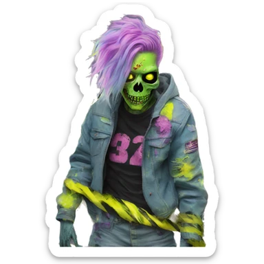 .Zombie_ Vaporwave black holographic oilslick zombie unicorn smoking yellow caution tape  sticker