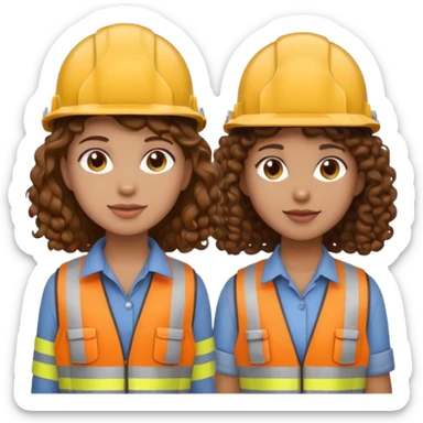 boyfriend and girlfriend couple emoji, both with brown hair, girl with curly hair, both wearing construction helmets and flats sticker