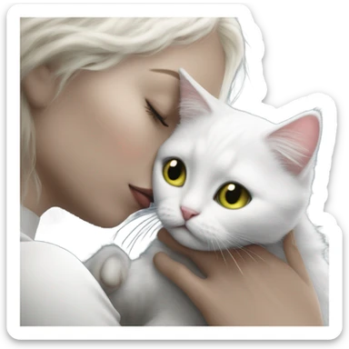Photo realistic, alien female, kissing and embracing white cat, sticker