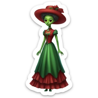 "green alien woman" galora in red Victorian dress elegant, full body sticker
