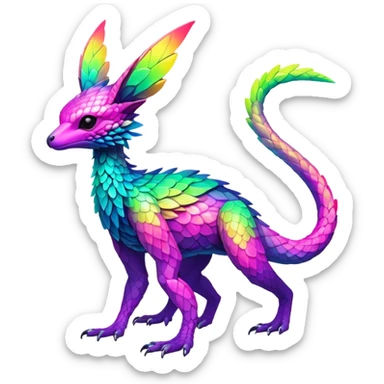 Exotic vibrant lush neon-colored Fakémon-Trico-creature (full body) sticker