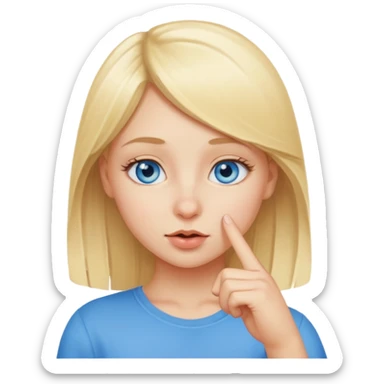 put a finger on the nose but In a cute way, bye a blond girl with blue yes  sticker