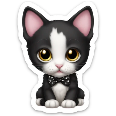 Baby Full body Tuxedo kitten with a pink polka dot ribbon Hazel eyes sticker