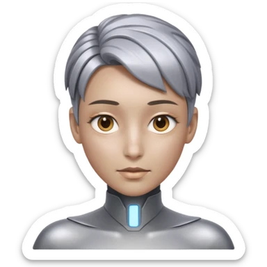 A futuristic bold head that is neither a woman or a male, rather a AI person with a neutral look. The skin is more like a robot, but still humanlike. sticker