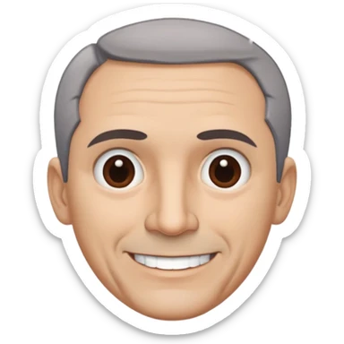 Famous Puerto Rican actor René Monclova with round face, wide jaw, light complexion. Expressive brown eyes, thick eyebrows. Short gray hair with visible receding hairline. Friendly smile. Wearing a dark formal shirt. sticker