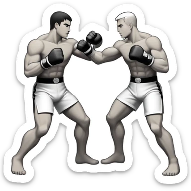 Round emblem symbolizing striking martial arts. The emblem features two fighters in dynamic stances, one delivering a powerful punch while the other defends with a block. In the center, a stylized fist and foot crossed to represent the essence of striking.  sticker