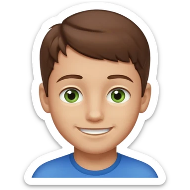 a young boy with brown hair, with a mix of blue and green eyes, a little bit of beard. smiling and light skin colour sticker