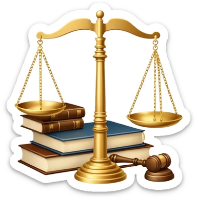 An icon featuring scales of justice, a gavel, and a legal book, symbolizing the study of law. The design includes courthouse pillars in the background, representing authority and legal systems. Transparent background highlights the principles of justice, order, and legal education. sticker