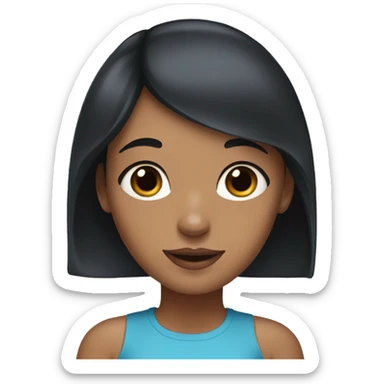 Girl with dark hair and blue eyes with a dark dachshund sticker