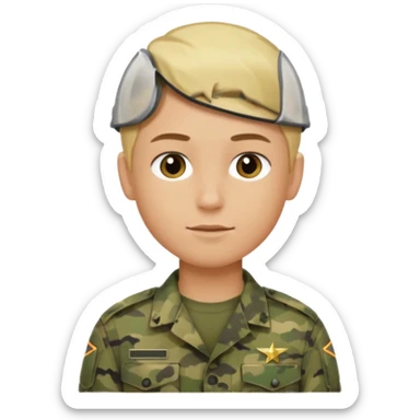 a soldier with short blonde hair in camo male sticker