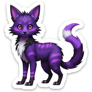 Kawaii hyper-realistic cool edgy dark black purplish blackish edgy fantasy ethereal feline-vernid-sergal-monster-furret-Lycanroc-umbreon-fursona animal creature full body with intricate markings  sticker