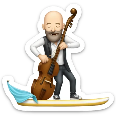 a bald man with a beard on a surfboard playing trombone  sticker