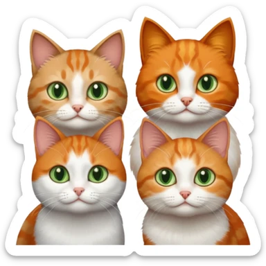 3 tiny different coloured short hair cats including a dark grey and white cat with green eyes, a ginger and white with orange eyes and a brown tabby and white with hazel eyes sticker