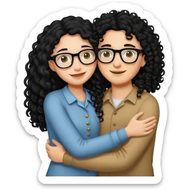 ok use the first photo on last row u sent but make me look 18 and long black curly hair and glasses make us hug each other sticker
