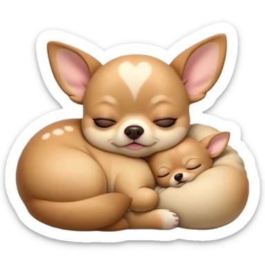 Cinematic Chubby Sleeping Fawn Chihuahua Portrait Emoji, Chubby and serene, with a petite, adorable build and a smooth fawn coat, eyes gently closed in peaceful slumber, Simplified yet irresistibly endearing features, highly detailed, glowing with a gentle, dreamy glow, high shine, relaxed and content, stylized with a touch of whimsy, bright and heartwarming, soft glowing outline, capturing the essence of a blissfully sleepy companion, so comically serene it feels like it could roll out of the screen and snore with adorable charm! sticker