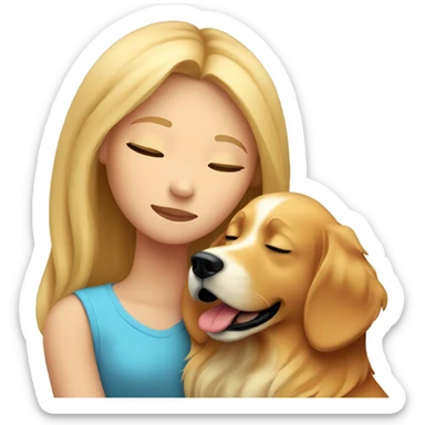 Blonde-girl-long hair- eyes closed- hugging a  red golden retriever dog sticker