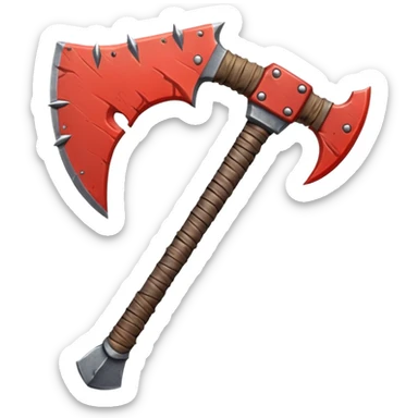 savage barbarian axe object icon, spiked double blade, battle-worn metal, scratches, heavy fantasy weapon, 3D cartoon, mobile game icon style, centered, clean background, no text, no watermark

 sticker