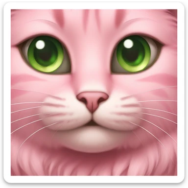 a pink cat furry with green eyes sticker