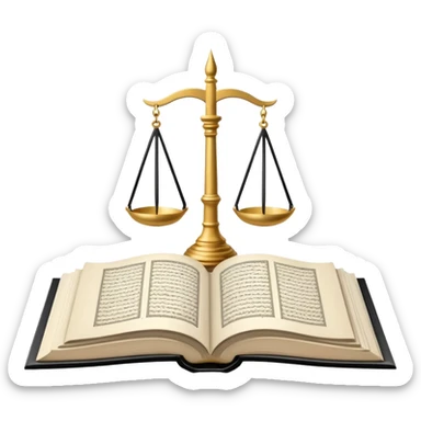 
an open Koran lies, in the center of its pages the scales of justice hover, in the background a mosque is visible, and from the Koran a road diverges, going off into the horizon sticker