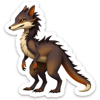 Brown and beige badass elegant wild beautiful natural cute badass epic exotic anthro modern furry 2-legged sergal-vernid-creature, full body, dark-brown-black-gradient pretty hair, with a long tufted tail, beautiful hazel-orange eyes, aesthetic, art by LiLaiRa, art by art by Falvie sticker