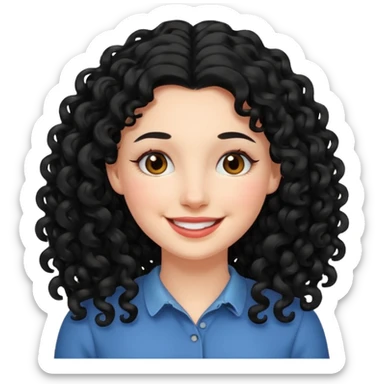 mujer blanca con cabello largo rizado negro sonriendo  sticker