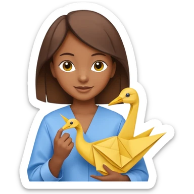 happy-african-young-girl-with-brown-hair-in-a-white-kanga-shirt-holds-an-origami-yellow-and-blue-crane sticker