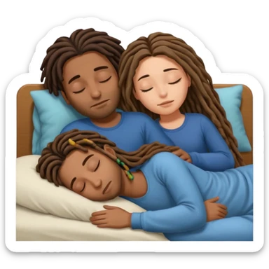 couple sleeping the male is brown skin with dreads and the female is hispanic with fair skin with long straight brunette hair sticker
