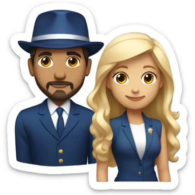 Puerto rican beard short hair with blue hat and navy blue suit marrying  with blond long hair girl sticker