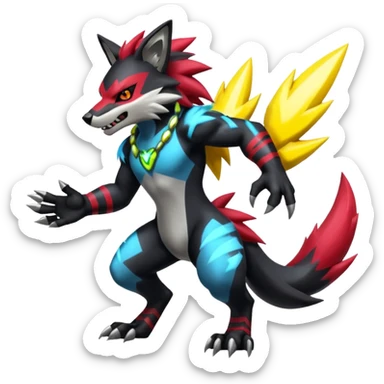 Shiny Anthropomorphic furry Badass cool Zeraora-Zoroark-Obstagoon--fusion sticker