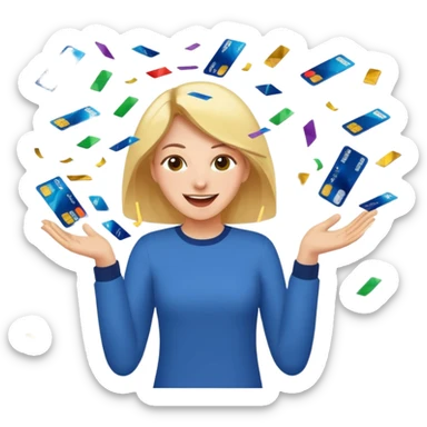 A joyful person cutting up credit cards as they turn into flying confetti emoji sticker