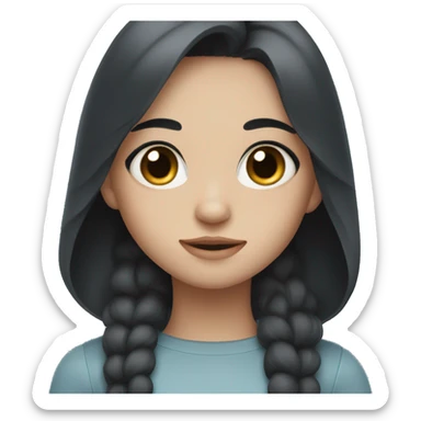 Girl with black hair and dark drown eyes with gray cat with grayish and blueish eyes  sticker