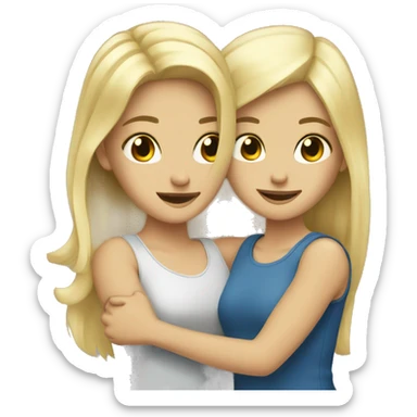 Blonde and brunette girls hugs sticker