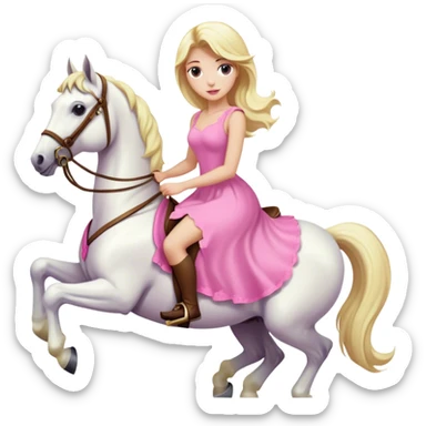 a blonde woman wearing pink dress and riding a white horse  sticker