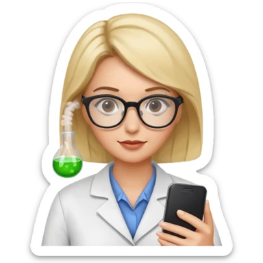 científica mujer viendo un celular sticker
