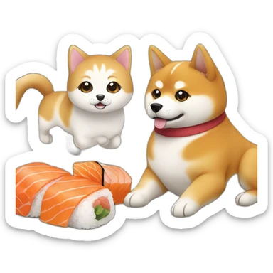 shiba inu and cat are best friends sushi sticker