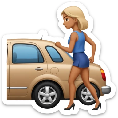 mujer empujando un carro automovil  por la parte trasera sticker