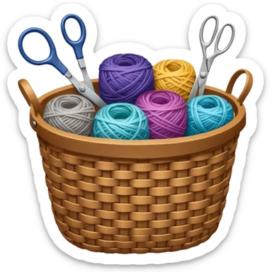 A tidy basket with neatly arranged skeins and scissors. sticker