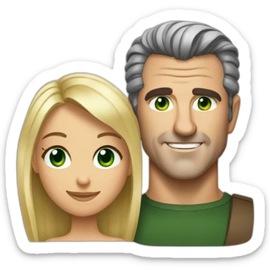 Mel gibson with a short blond straight square cut woman with green eyes sticker