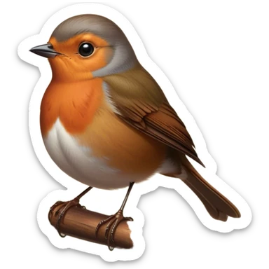 Cinematic Noble Robin Portrait Emoji, Poised and dignified, with a delicate, rounded build, a soft rust-red breast, gentle inquisitive eyes, and a small, refined beak, Simplified yet sharp and sophisticated features, highly detailed, glowing with a soft, warm glow, high shine, intelligent and graceful, stylized with an air of woodland charm, focused and attentive, soft glowing outline, capturing the essence of a watchful and confident robin that appears ready to flutter out of the screen with effortless authority! sticker