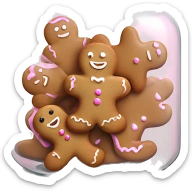 Realistic glass cookie jar with light pink lid full of gingerbread cookies isolated.  sticker