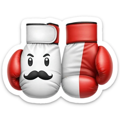 Red and white boxing gloves with Mario M logo and mustache design sticker