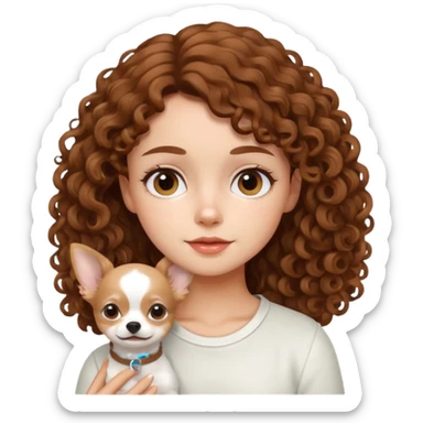 Niña con cabello rizado café y un chihuahua blanco sticker