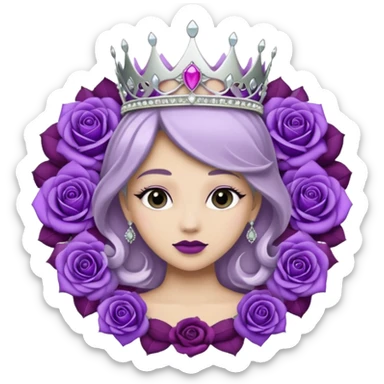 Purple rose flower, silver circle plaque, silver tiara sticker