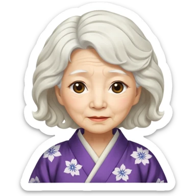 japanese culture old woman with white wavy hair and wrinkles sticker