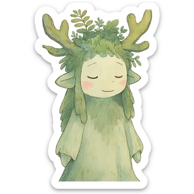 forest spirit character in ghibli style with soft colors and whimsical atmosphere sticker