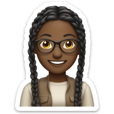 black girl with long braids and glasses with a beautiful smile sticker